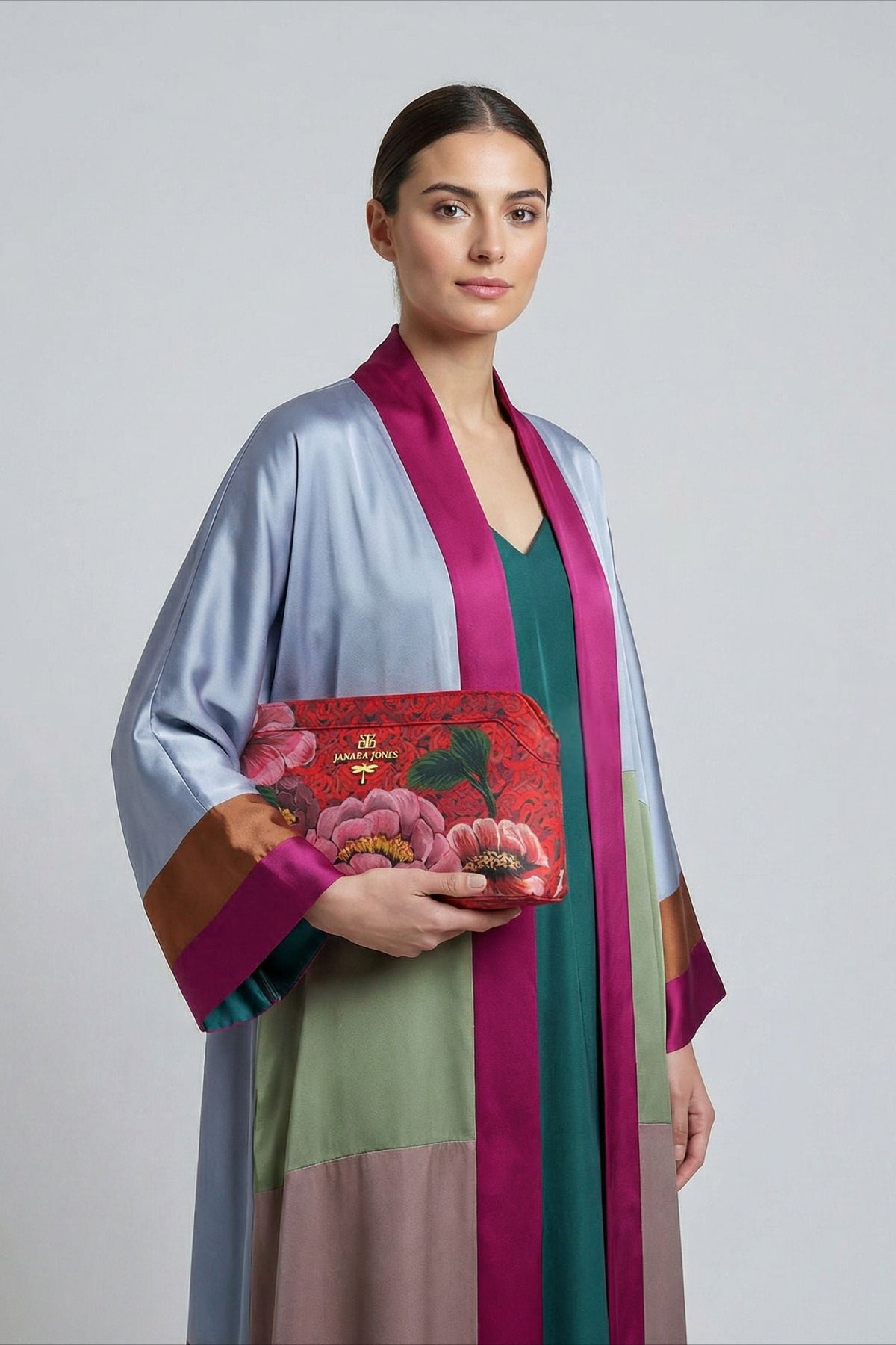 Pink Flower Blossom Hand Painted Marie Clutch Bag