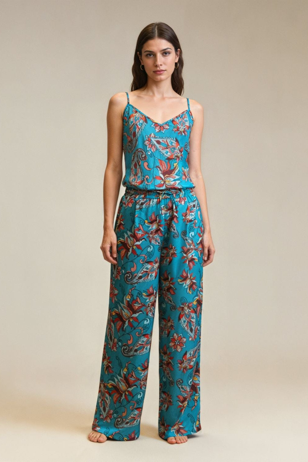 Blue Floral Print Ivy Cami Top