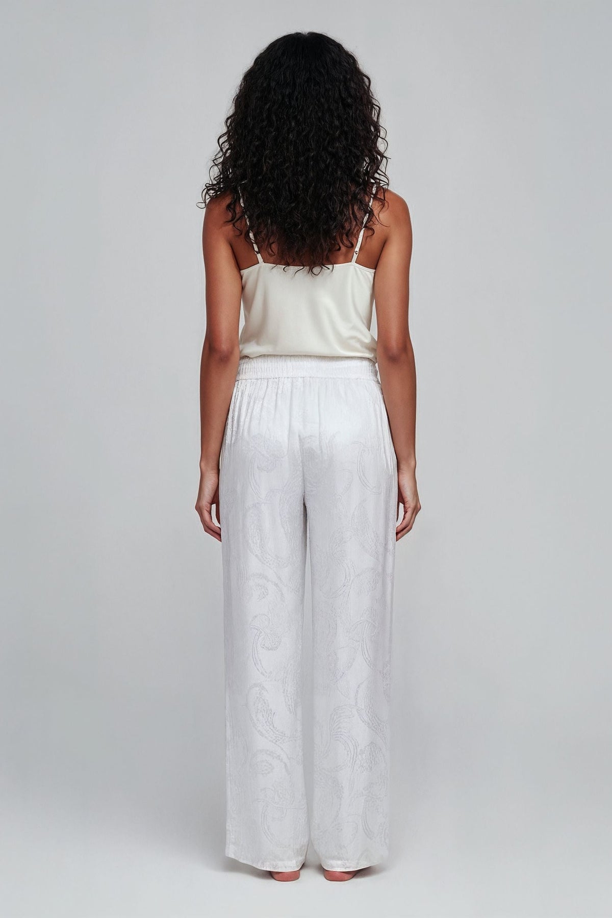 White Koi Fish Printed Wide-Leg Trousers