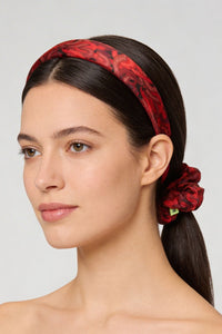 Red Snakes Print Satin Headband and Scrunchie Set