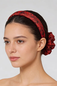 Red Snakes Print Satin Headband and Scrunchie Set