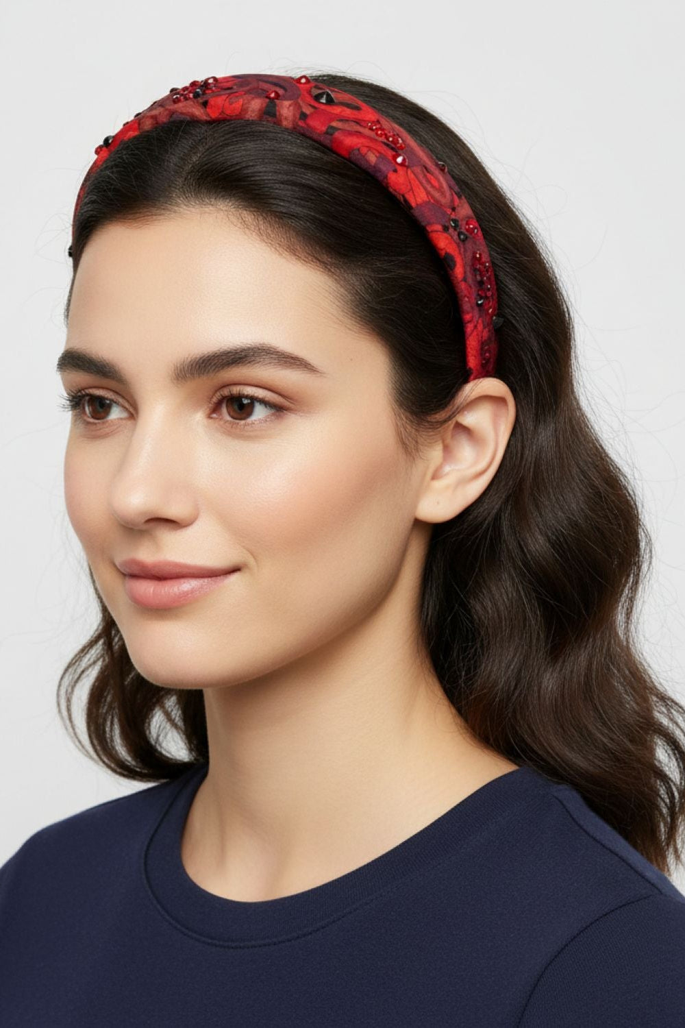 Red Snakes Print Satin Rhinestone Embellished Headband