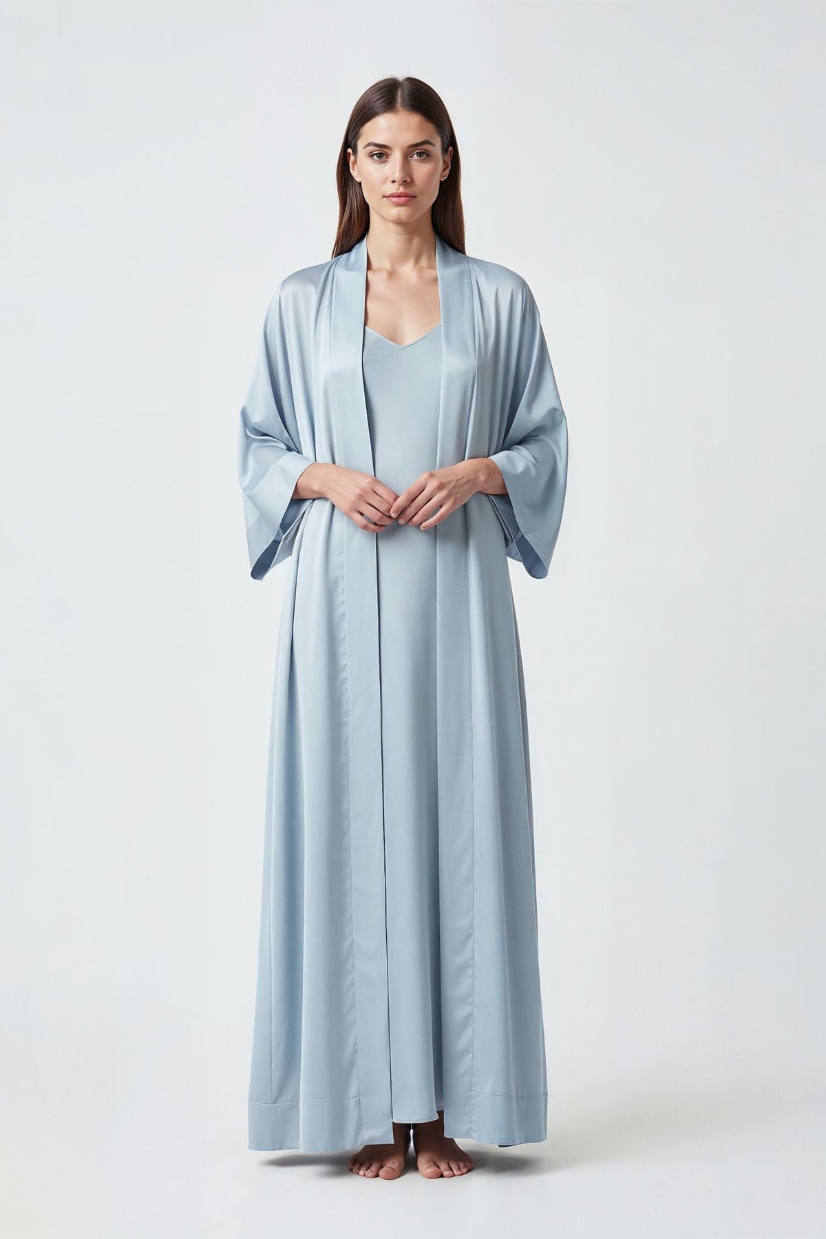 Sky Blue Satin Abaya Kaftan