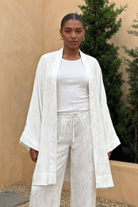 White Koi Fish Print Short Kimono Kaftan