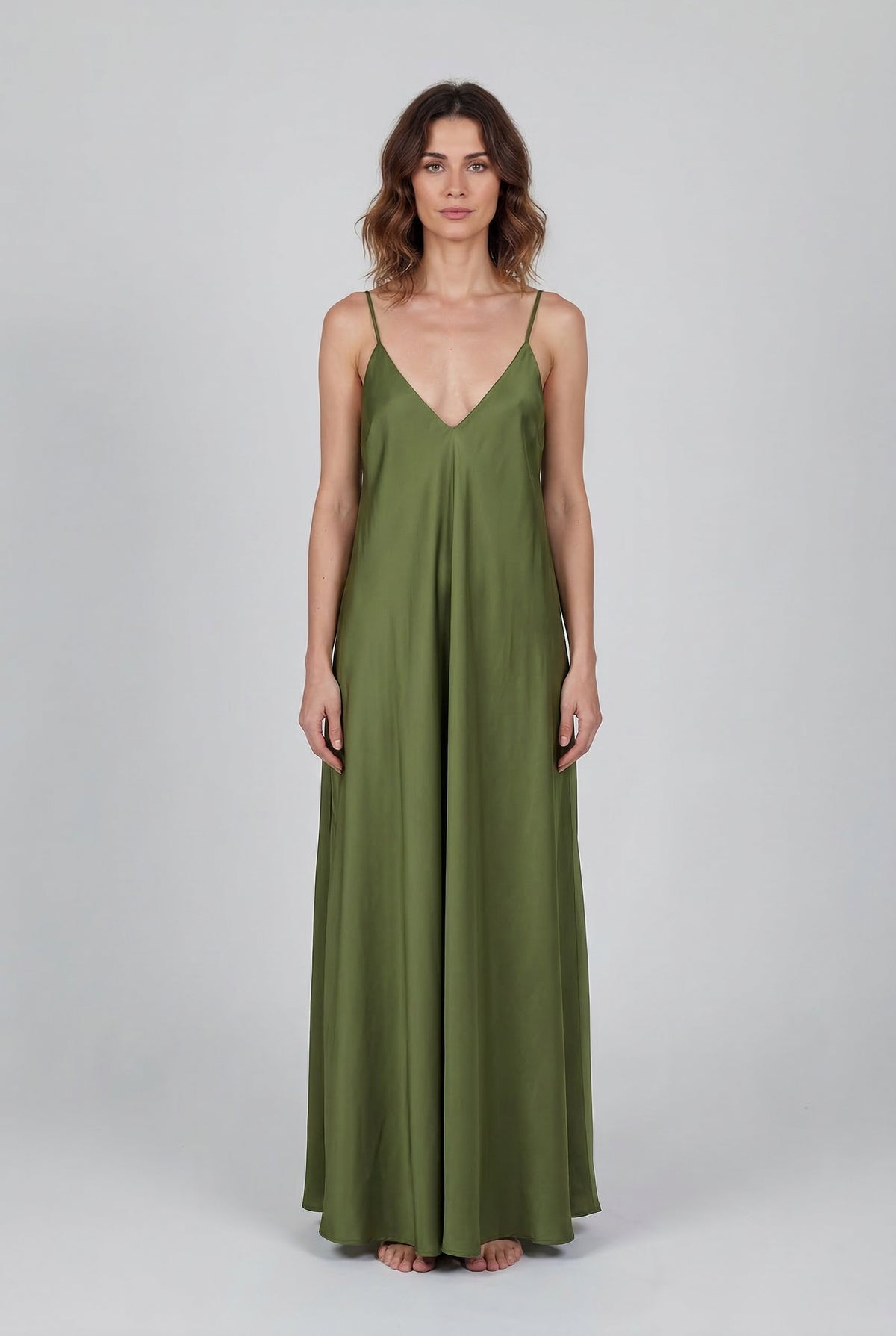 Olive Satin Mariella Dress