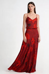 Burgundy Floral Bomb Print Ivy Maxi Skirt