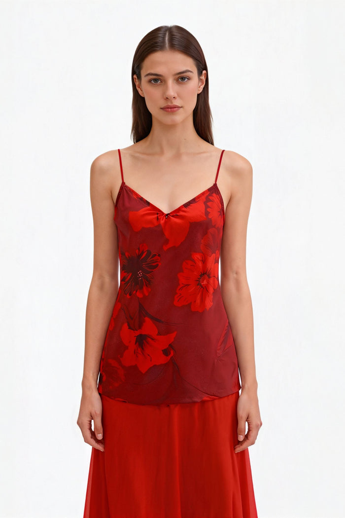 Burgundy Floral Bomb Print Cami Top