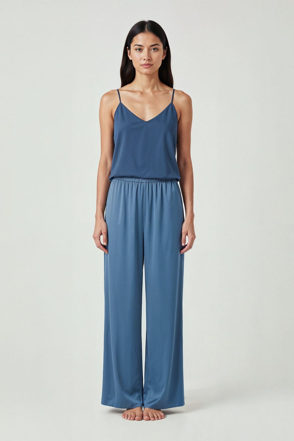 Blue Mist Wide-Leg Satin Lounge Pants