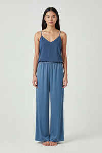 Blue Mist Wide-Leg Satin Lounge Pants