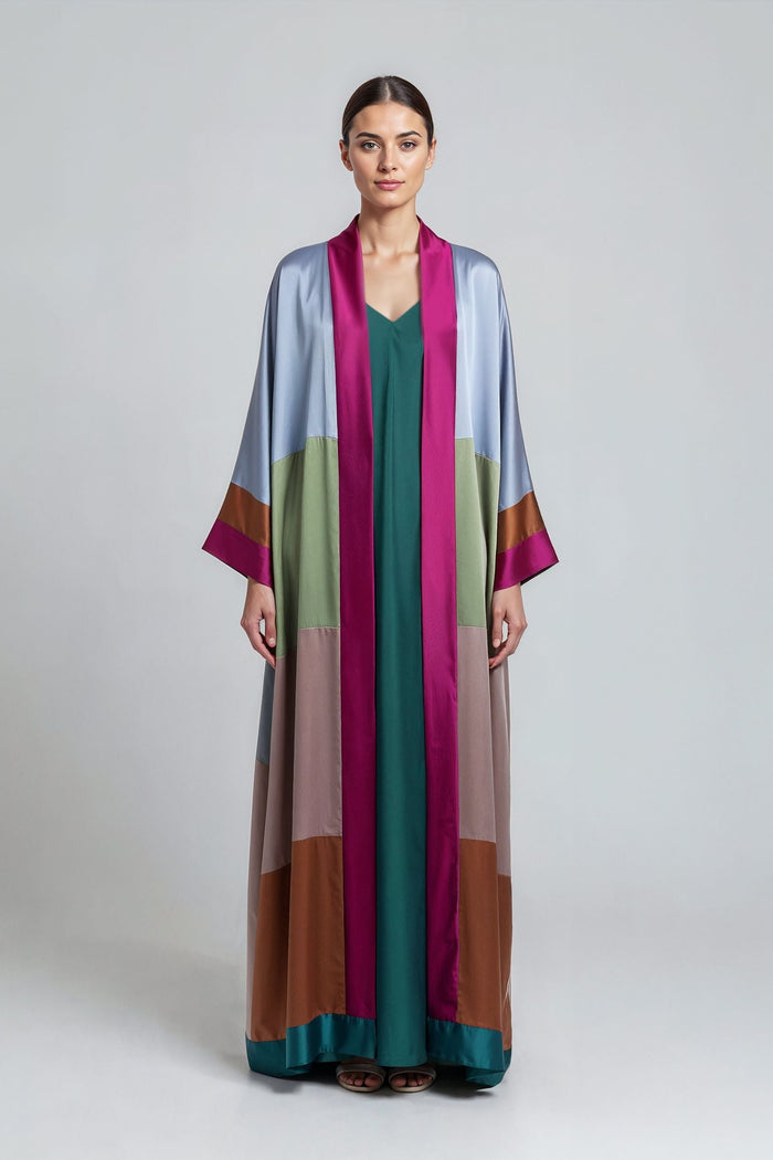 One Of A Kind Olive Mix Shades Satin Abaya Kaftan