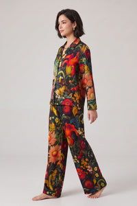 Black Floral Garden Twill Satin Sahara Trousers