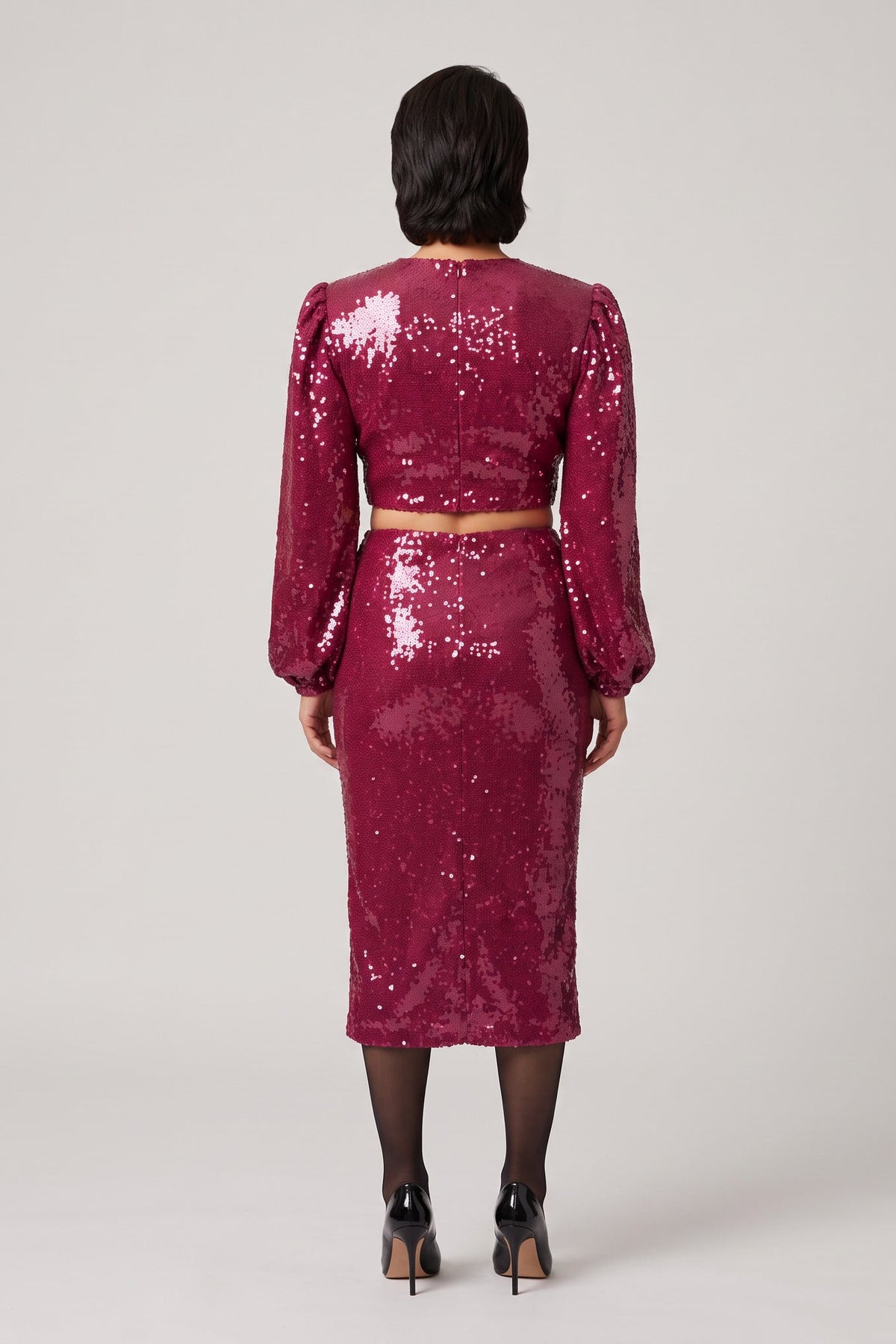 Raspberry Colour Sequin Cropped Malina Top
