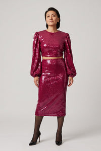 Raspberry Colour Sequin Cropped Malina Top