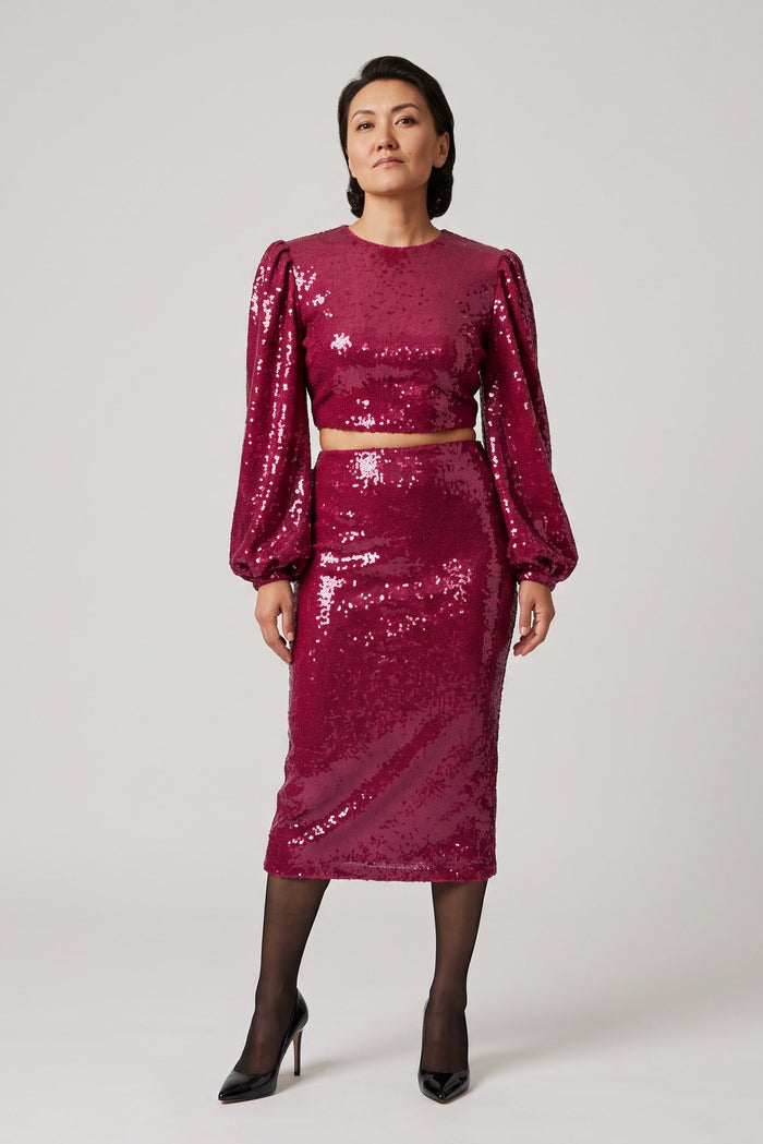 Raspberry Colour Sequin Cropped Malina Top