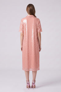Emily Powder Pink Sequin Midi Shirt Dress
