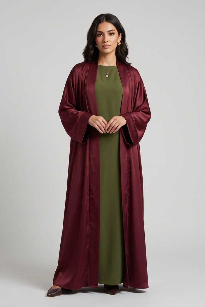 Wine Colour Satin Abaya Caftan