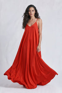 Coral Red Mariella Satin Maxi Dress