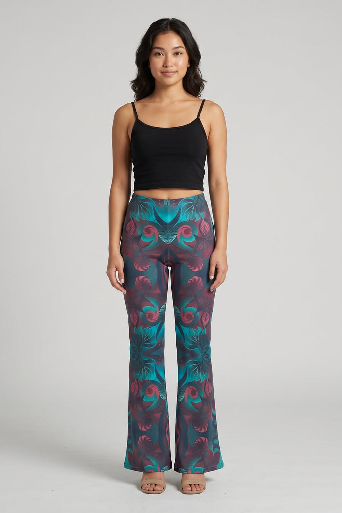 Mid Raise Flare Stretchy Autumn Paisley Pants