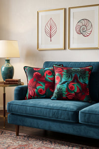 Autumn Paisley Print Velvet Botanical Cushion