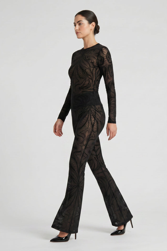 Black Iris Flocked Stretch Mesh Tsara Top