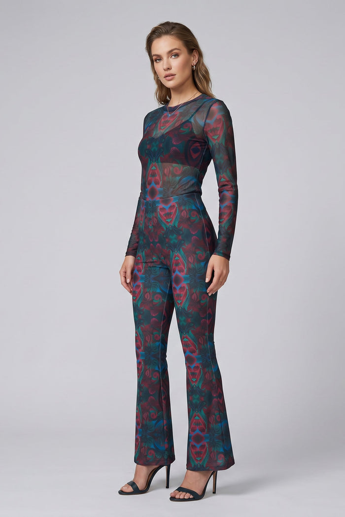 Autumn Paisley Print High-Waisted Volk Flared Pants