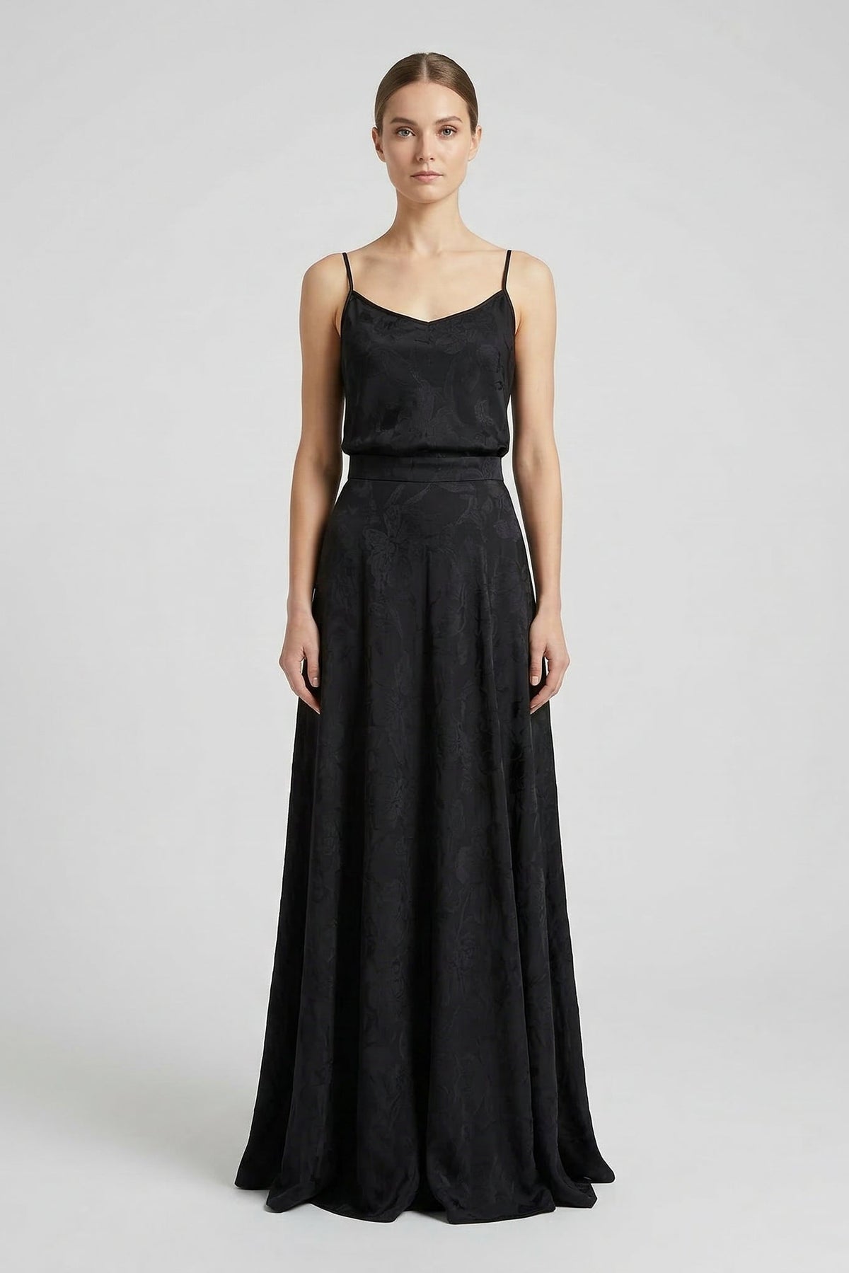 Black Jacquard Sakura Maxi Skirt