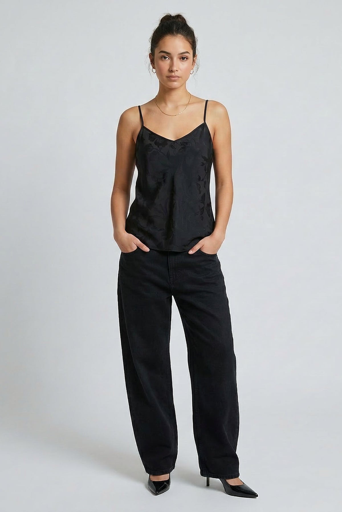 Black Jacquard Sakura Cami Top