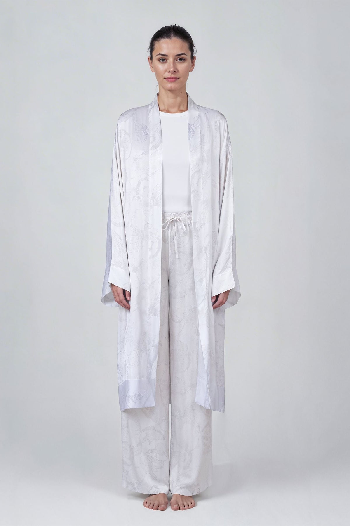 White Koi Fish Print Short Kimono Kaftan