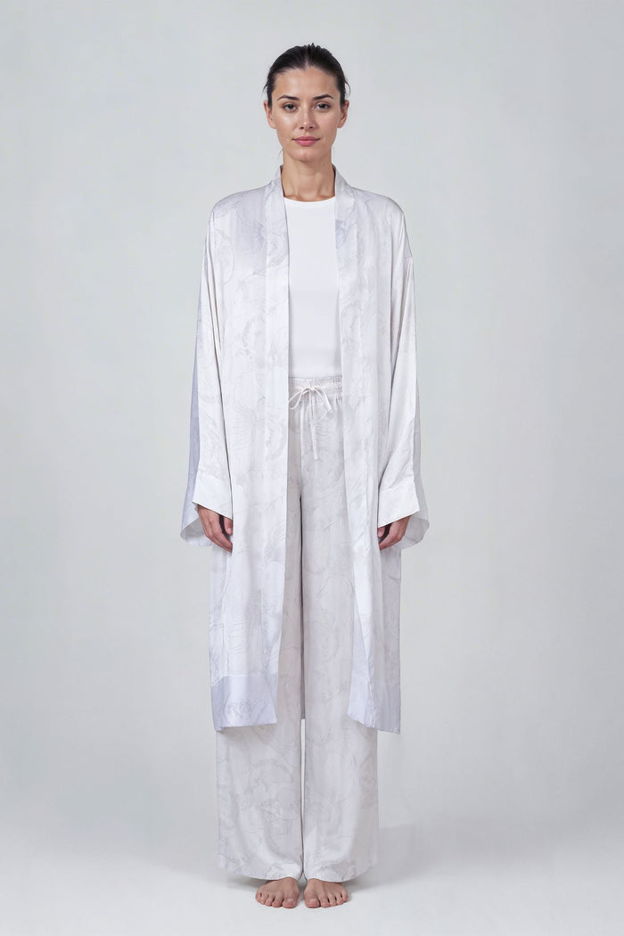 White Koi Fish Print Short Kimono Kaftan